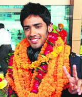 India Under-19 team member Prashant Chopra gets a heros welcome in Chandigarh on Wednesday. 