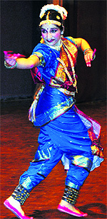A girl participates in a classical dance competition organised by KVM School in Ludhiana on Thursday