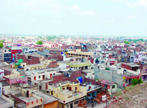 A view of the Bathinda city from the ramparts of the historic Quila Mubarak on a sunny day. 