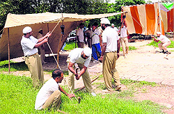 Student organisations erect party tents on the Panjab University campus in Chandigarh on Friday
