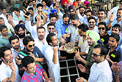 Over 12 former party presidents of the Student Organisation of Panjab University cut a cake during the partys founders day celebrations at the Student Centre in Panjab University on Friday. The SOPU leaders maintained that gathering was not related to the student council elections. Due to the implementation of the code of conduct, the former leaders refrained from addressing the gathering