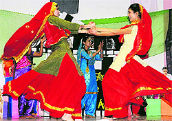 Students present a dance performance during the freshers party of the University Institute of Legal Studies at the Law Auditorium of Panjab University, Sector 14, in Chandigarh on Friday