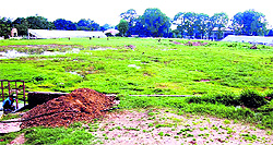 The construction work going on at the mini-stadium being built by the Haridwar Development Authority at Devpura on Friday
