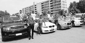 Students flaunt their luxury cars during the campaigning for the student elections at Panjab University in Chandigarh on Saturday.