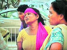 Inconsolable grandmother of the deceased child at the GMSH-16 on Saturday.