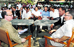 The newly-elected Kashmir High Court Bar president Zaffar Ali Qureshi during the oath ceremony at Sadder Court Complex in Srinagar on Staurday