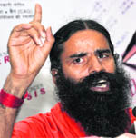 Yoga guru Ramdev at a press meet in New Delhi.