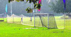 The rain-soaked football ground of Panjab University on Sunday.
