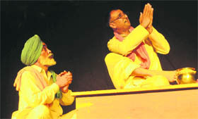Artistes stage a play at Paragon School, Sector 71, in Mohali on Sunday.