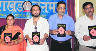 Office-bearers of the Uttarakhand Janmanch release their policy document in Dehradun on Sunday.
