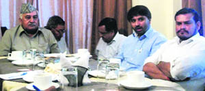 President of the Uttarakhand Raksha Morcha TPS Rawat (wearing a cap) at a press conference in Mussoorie on Sunday.
