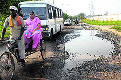 The broken Garha Road in front of PIMS in Jalandhar