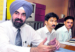 Senior Divisional Manager of the LIC, Jalandhar Division, Gurmel Singh Parmar holds a press conference