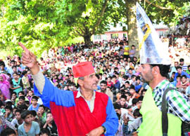 Aristes perform at a Kashmiri street theatre in Baramulla on Sunday. 