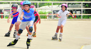 Skaters during the Ludhiana District  Inter-School Skating Championship at Leisure Valley Skating Rink in Ludhiana. 