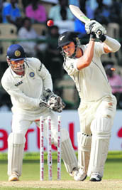 R. Ashwin bowls out Daniel Flynn on Sunday.