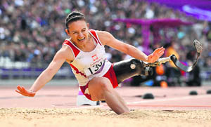 Poland's Ewa Zielinska competes in the long jump F42/44 final athletics event during the London 2012 Paralympic Games at the Olympic Stadium on Sunday.