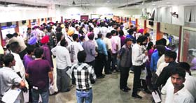 A congested Suvidha Centre where Gorakh Nath reportedly died due to suffocation and breathlessness in Ludhiana