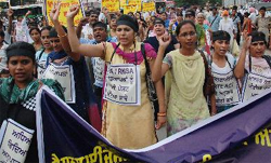 Members of various teacher unions take out a march in the city on Tuesday. The teachers were protesting against the rationalisation policy of the state government. Tribune photo: Pawan Sharma