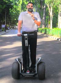 Naunihal Singh, UT SSP, takes a test ride on a Segway in Chandigarh on Tuesday