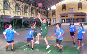 A match during the Gardener Senior Girls Basketball Tournament in Dehradun on Tuesday