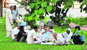 A group of men plays cards in Gupta Park at Shastri Nagar in Jammu.
