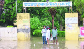 The flooded municipal council office after rain