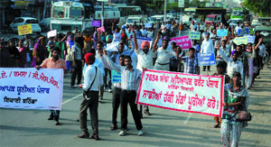 The members of various teacher unions took put a protest march in the city on Wednesday. 