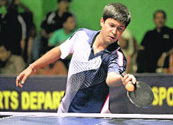 Kaushik D Sarkar plays a shot during the All-India Defence Accounts Department Table Tennis Tournament in Chandigarh. 