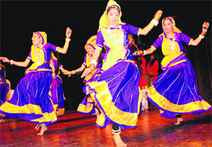 Students of Government Model Senior Secondary, Sector 33, present a Rajasthani folk dance on Teachers Day at Sector 46 in Chandigarh on Wednesday. 