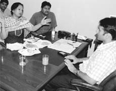 Mohali DC Varun Roojam holds a meeting with administrative officials at the SDMs office in Dera Bassi on Wednesday. 