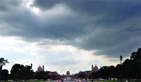 Dark clouds hover over the Rajpath in New Delhi on Wednesday