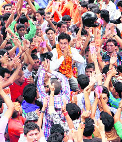 Students take out a march for the students council elections at DAV (PG) College in Dehradun on Wednesday. 