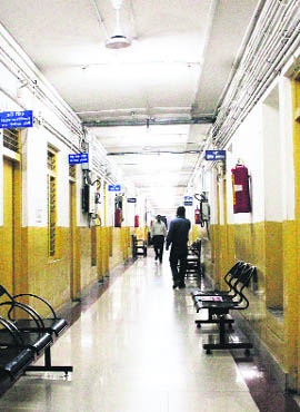 A corridor of the state Assembly wears a deserted look owing to a strike by state government employees, demanding the impelmentation of court orders on reservations in promotions in Dehradun on Wednesday. 