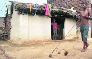 Most West Pakistan refugees are living in poverty in the state. Here, a refugee family is residing in a mud hut in the Marh area of Jammu.