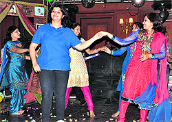 Staff of Police DAV Public School enjoy a dance party in Jalandhar on Wednesday