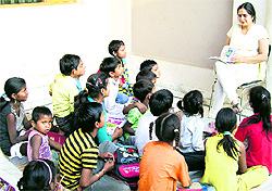 Neha Khanna takes a class of poor students at her home in Jalandhar