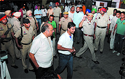DIG Bathinda Range (in white T-shirt) Parmod Ban at the spot where the police killed a gangster in an encounter in Bathinda on Thursday evening
