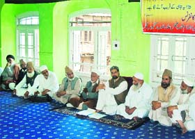 Chairman of the moderate faction of the Hurriyat Mirwaiz Umar Farooq at a meeting with religious heads in Srinagar on Thursday