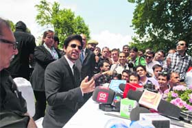 Bollywood actor Shah Rukh Khan at a press conference in Srinagar