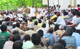 Minister of State for Fisheries, Rural Development Department, Haj & Auqaf, Aijaz Ahmed Khan addresses a gathering during a public durbar at Dharmari in Reasi on Thursday
