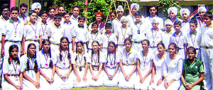 Students of GVP School, Mandi Ahmedgarh, in a cheerful mood after winning the kho-kho championship