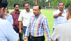 Heated arguments on among officials after the teams were called off the field during the final of an inter-college football tournament in Chandigarh on Friday.