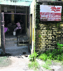 A view of the dilapidated Shakti Nagar post office in Jammu. 