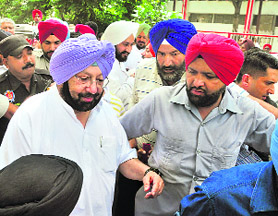 PCC president Capt Amarinder Singh at the protest venue in Ludhiana.