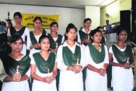 Office-bearers of the MKP Girls College students council take oath at a ceremony in Dehradun on Saturday