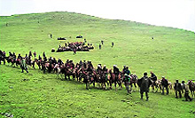 The horse race participants get ready for the event