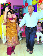 A couple celebrates Grandparents Day at ABC Montessori School in Ludhiana on Saturday. A Tribune photograph