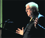 Curt Welden, Republican Congressman from the United States of America, addresses an international seminar at Guru Nanak Girls College in Ludhiana. tribune photo: Himanshu Mahajan