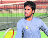 Saketh Myneni practises at the CLTA courts in Sector 10 in Chandigarh on Saturday.  Tribune Photo: Pradeep Tewari